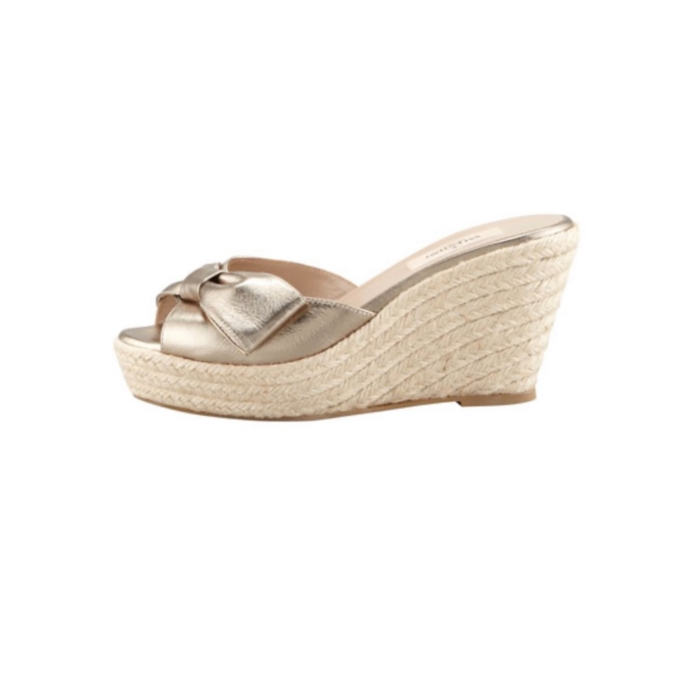 Valentino
Metallic Leather Bow Espadrille Slide, Gold